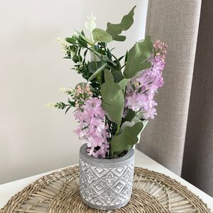 Handmade Artificial Lilac Arrangement in Pattern Concrete Planter